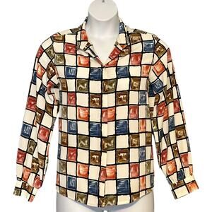 Yves St. Clair Vintage 80s Satin Blouse Top Sz 10 Retro Button Up Career Classic